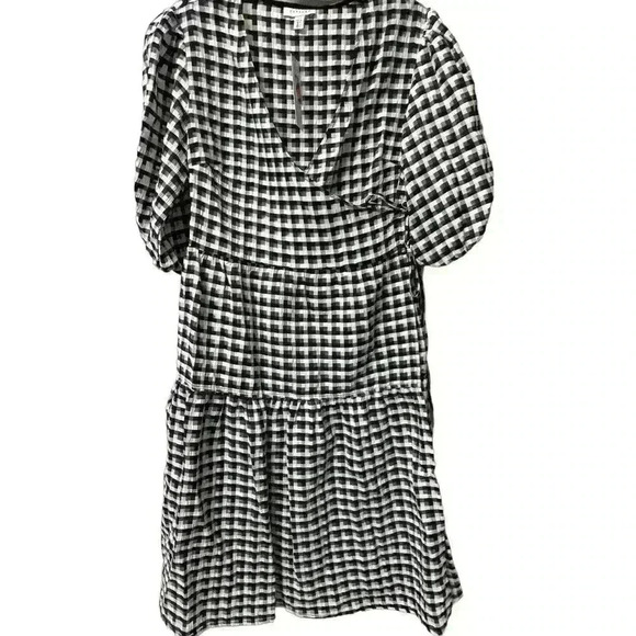 NWT Topshop Gingham Midi Wrap dress Monochrome Black and White Size 4 - Picture 1 of 3